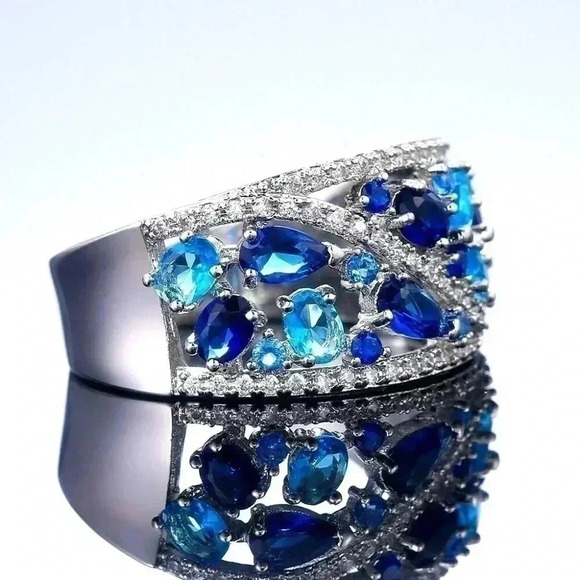 Stunning 14k Gold Over Silver Diamond Blue Sapphire Ring - Picture 3 of 4